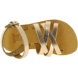 Sandales tressées pour fille en cuir de veau laminé or rose avec fermeture à boucle