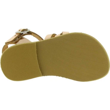 Geflochtene Sandalen für Mädchen aus roségold laminiertem Kalbs leder mit Schnallen verschluss