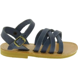 Sandales tressées pour enfant en cuir nubuck bleu avec fermeture à boucle