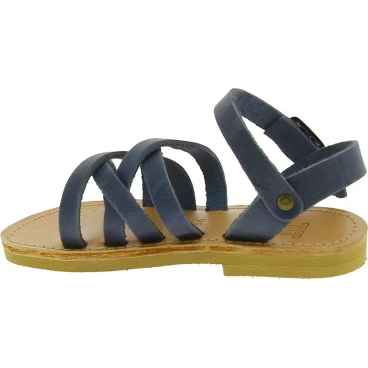 Child's gladiator braided sandals in blue nubuck leather with buckle closure