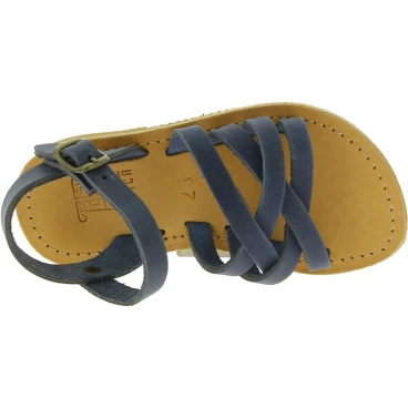 Child's gladiator braided sandals in blue nubuck leather with buckle closure