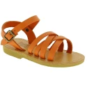 Child's gladiator braided sandals in orange calf leather with buckle closure