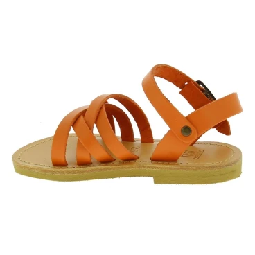 Child's gladiator braided sandals in orange calf leather with buckle closure