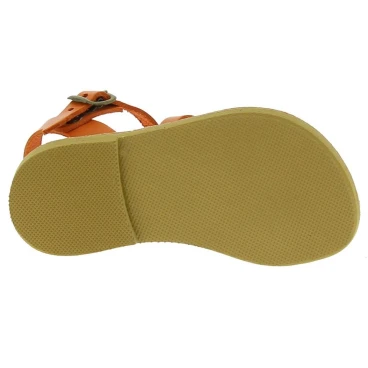 Child's gladiator braided sandals in orange calf leather with buckle closure