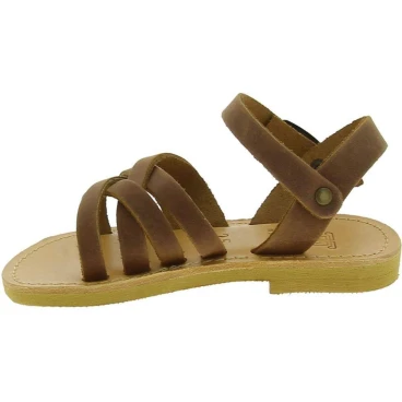 Child's gladiator braided sandals in brown nubuck leather with buckle closure
