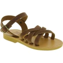 Child's gladiator braided sandals in brown nubuck leather with buckle closure