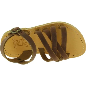 Child's gladiator braided sandals in brown nubuck leather with buckle closure