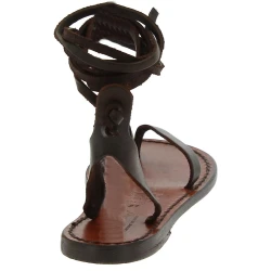 Handmade flat strappy sandals in dark brown calf leather