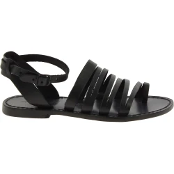 Damen-Riemchen-Sandalen aus Schwarzem Leder in Italien von Handgefertigt