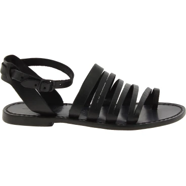 Women's thong sandals in black leather handmade in Italy