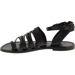 Sandales tong pour femme en cuir noir travaillé à la main
