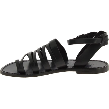 Women's thong sandals in black leather handmade in Italy