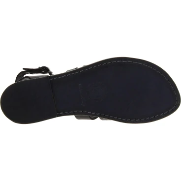 Women's thong sandals in black leather handmade in Italy