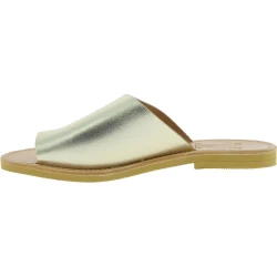 Handgefertigte Slip-On Tanga sandalen für Damen aus gold laminiertem Kalbs leder