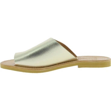 Sandali infradito slip-on da donna fatti a mano in pelle di vitello laminata oro