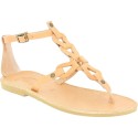 Sandali infradito da donna con lacci incrociati fatti a mano in pelle di vitello nude