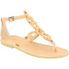 Women's thong sandals with handmade crossed laces in nude calfskin