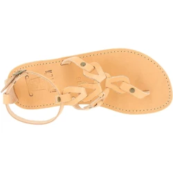 Sandalias de mujer hechas a mano con cordones cruzados en piel de becerro color nude