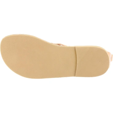 Women's thong sandals with handmade crossed laces in nude calfskin