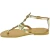 Women's thong sandals with handmade crossed laces in gold laminated calfskin