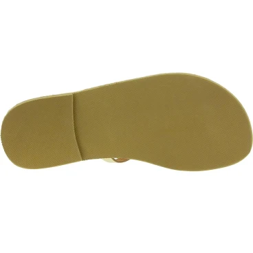 Sandalias de mujer hechas a mano con cordones cruzados en piel de becerro laminada dorada