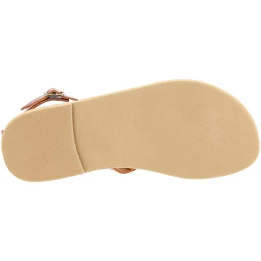 Handgefertigte sandalen für Damen mit gekreuzten Schnürsenkeln aus braunem Kalbs leder
