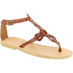 Sandales tongs pour femmes faites à la main à lacets croisés en cuir de veau marron