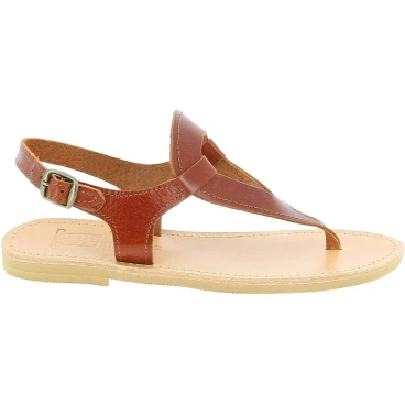 Tropfenförmige sandalen für Damen handgefertigt aus braunem Kalbs leder