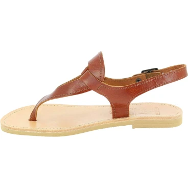 Tropfenförmige sandalen für Damen handgefertigt aus braunem Kalbs leder