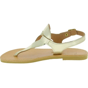 Sandali infradito a goccia da donna fatti a mano in pelle di vitello laminata oro