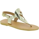 Sandali infradito a goccia da donna fatti a mano in pelle di vitello laminata oro