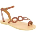 Women's thong sandals with circles handmade in brown color calfskin