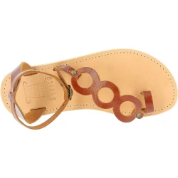 Handgefertigte Damen sandalen mit Kreisen aus braunem Kalbsleder