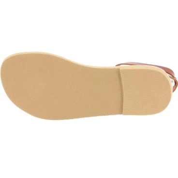 Women's thong sandals with circles handmade in brown color calfskin