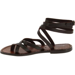 Sandales spartiates artisanales en cuir marron foncé fait en Italie