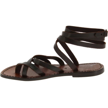 Sandales spartiates artisanales en cuir marron foncé fait en Italie