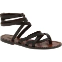 Sandales spartiates artisanales en cuir marron foncé fait en Italie