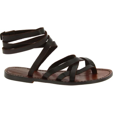 Sandales spartiates artisanales en cuir marron foncé fait en Italie