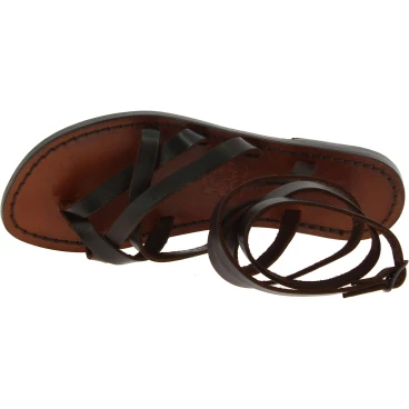 Sandales spartiates artisanales en cuir marron foncé fait en Italie