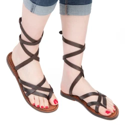 Sandales spartiates artisanales en cuir marron foncé fait en Italie