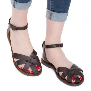 Dunkelbraune Damen-Sandalen in Italien von Hand gefertigt aus echtem Leder