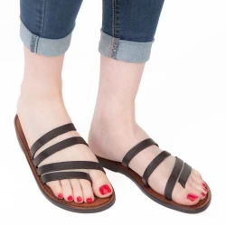 Handmade brown leather flip flop sandals for women