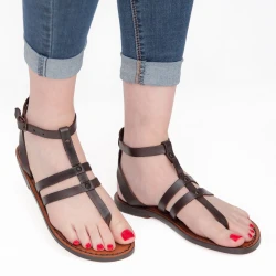Damen-Riemchen-Sandalen aus dunkelbraunem Leder
