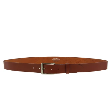 Vegetable tanned leather belt with classic metal buckle