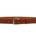 Vegetable tanned leather belt with classic metal buckle