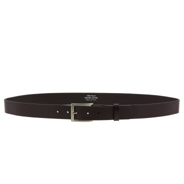 Vegetable tanned dark brown leather belt with metal buckle