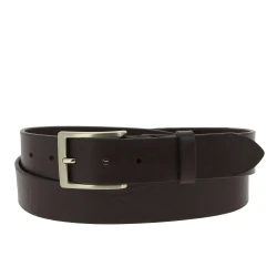 Vegetable tanned dark brown leather belt with metal buckle