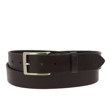 Vegetable tanned dark brown leather belt with metal buckle