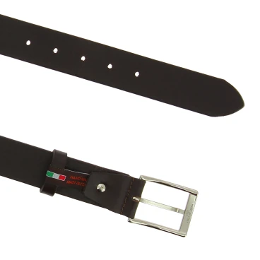 Ceinture en cuir marron foncé au tannage végétal avec boucle en métal