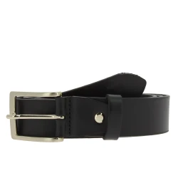 Black vegetable tanned leather belt with metal buckle